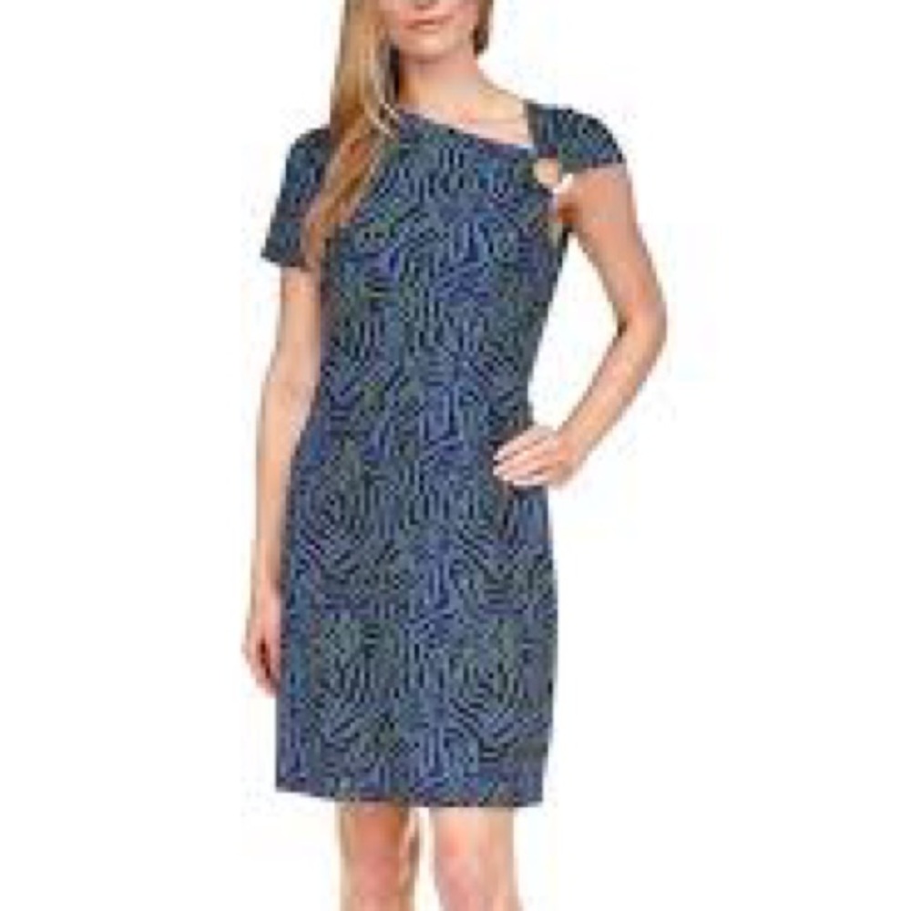 Michael Kors Black and Blue Asymmetrical Sheath Dress